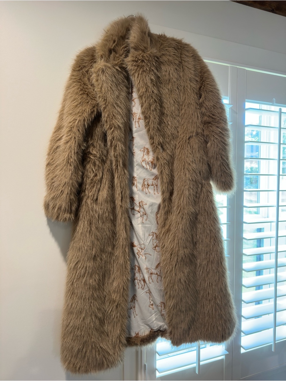 Skies Are Blue Cream Coat with Tan Toile and Faux Fur Trim